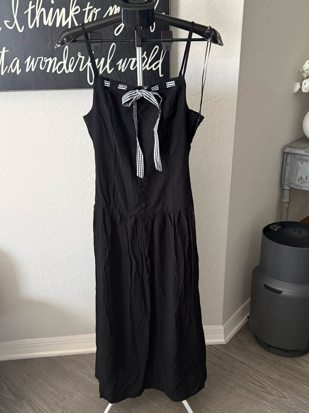 Le Lis Black Midi Dress with Gingham Bow